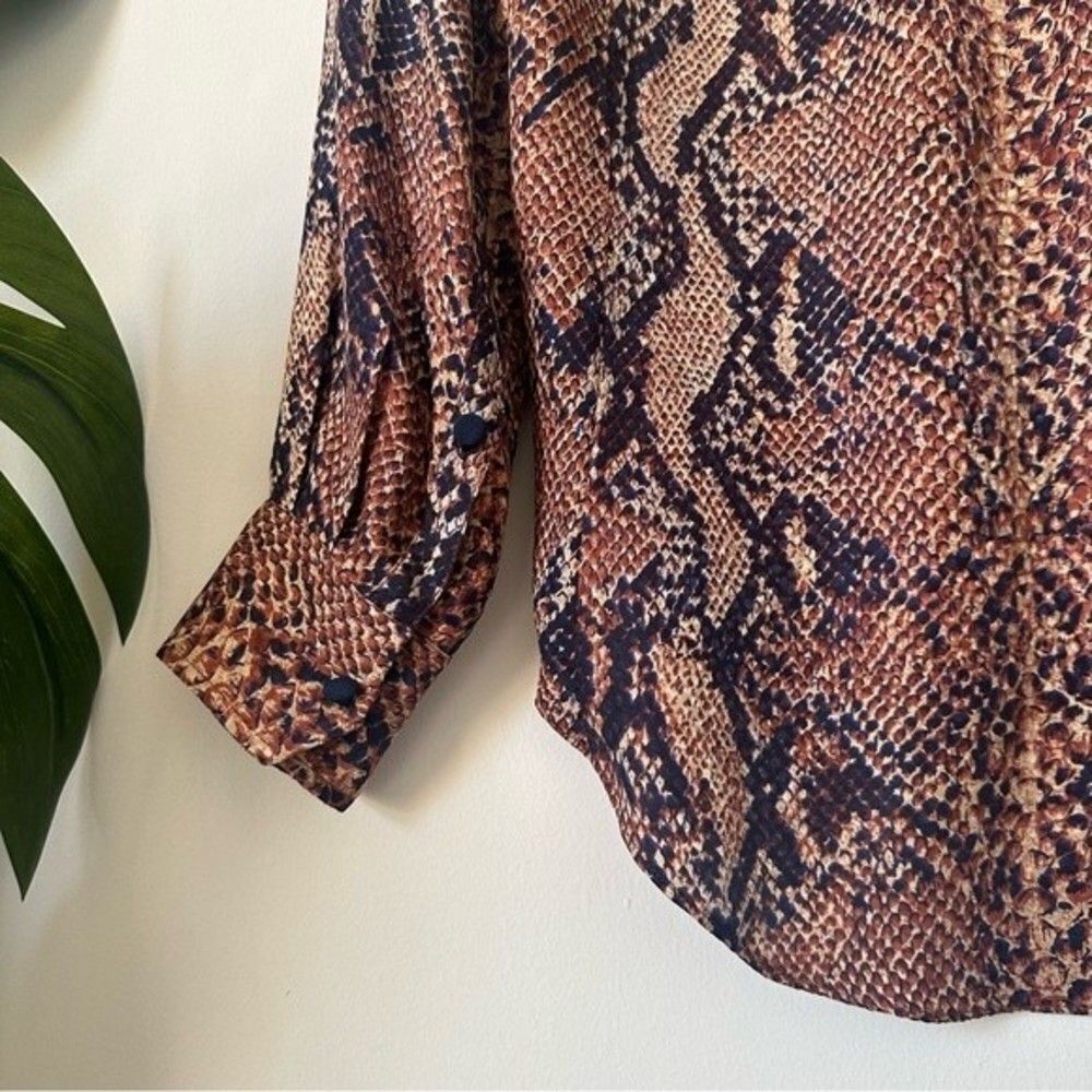 Rebecca Taylor Snakeskin Print Button Down Silk Top Size 4 - Picture 3 of 6